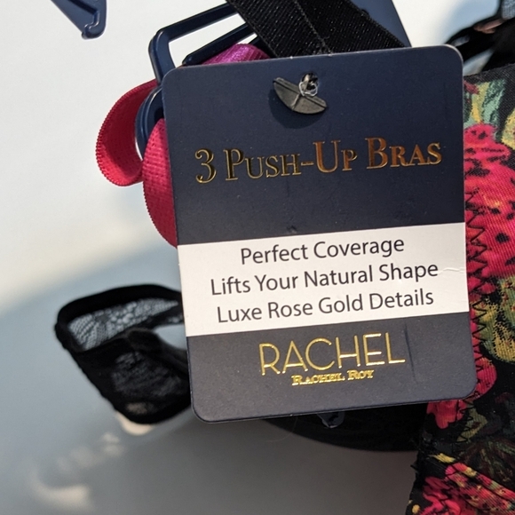 NWT RACHEL Roy 3 Pack Push Up Bra Set Pink Black Floral Size 34B Bundle - Picture 7 of 8